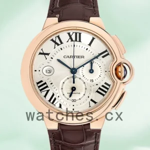 Cartier Ballon Bleu 47mm W6920009 Men’s Leather Strap Silver Dial