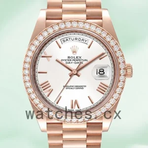 Rolex Day-Date 40mm Men’s m228345rbr-0012 White Dial Rose Gold-tone