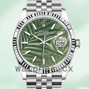 Rolex Datejust Men’s m126234-0047 41mm Silver-tone Green Palm Motif Dial