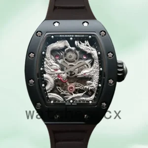 Richard Mille RM57-01 RM57-01-003 Men Around 50*40mm Rubber Band Silver Dragon and Phoenix Dial